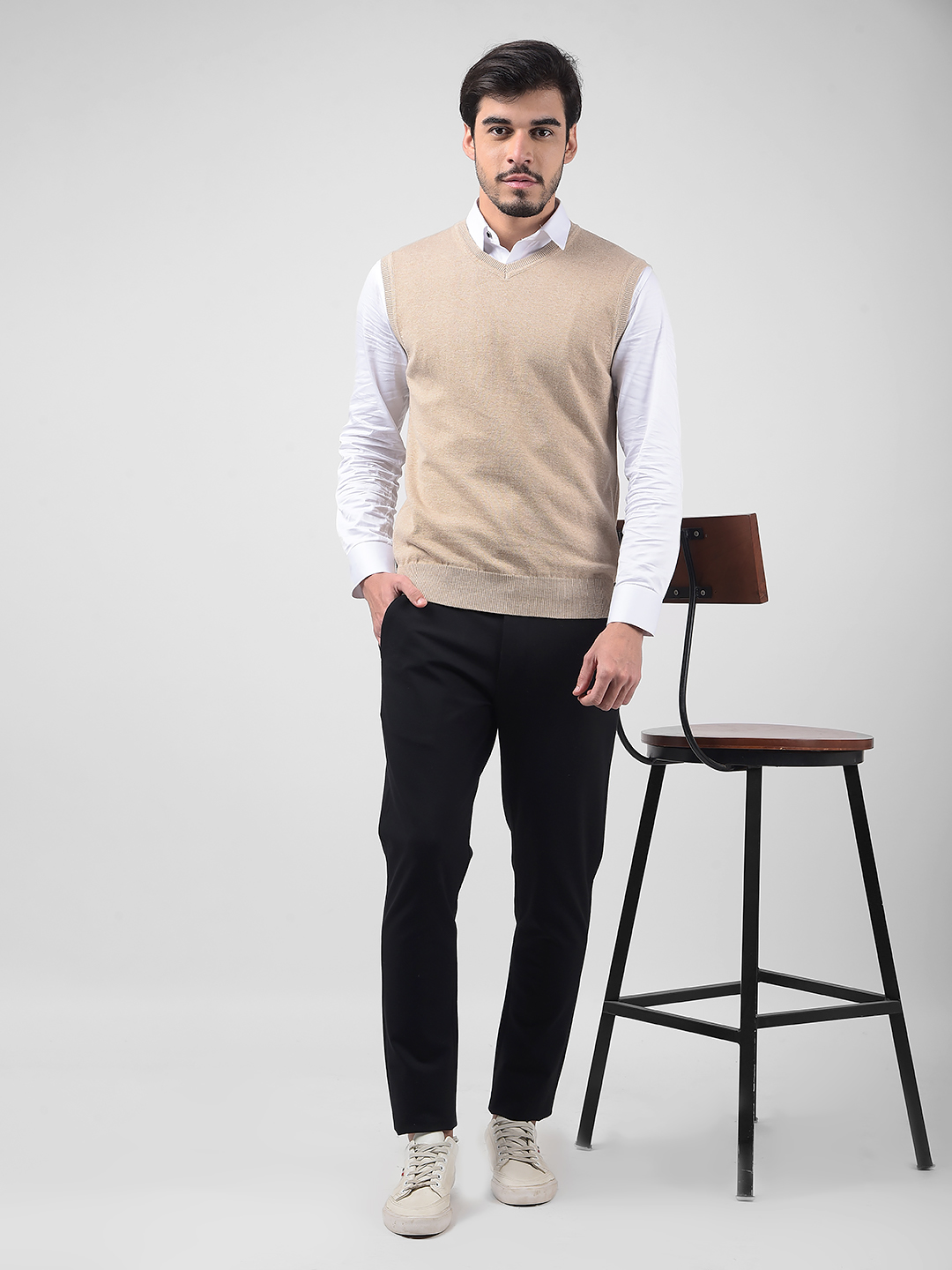 Numero Uno Men Solid Beige Sweater